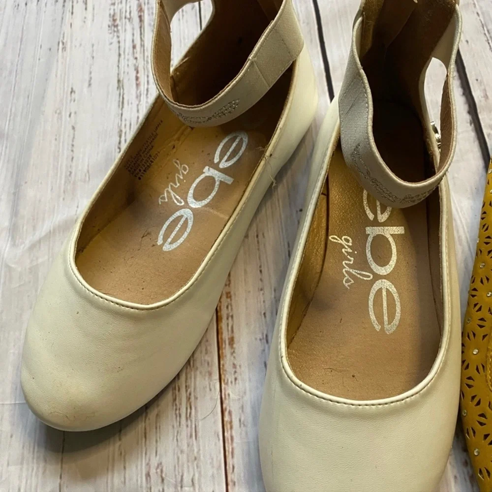 Bebe White Ankle Strap Flats